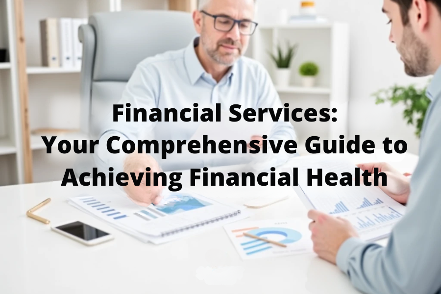 Achieving Financial Health: Financial advisor discussing charts and documents with a client in a professional office setting.