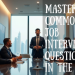 Job interview in a UAE office, with an expat candidate confidently answering panel questions.