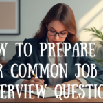 Candidate preparing for an interview with notes, with the blog title "How to Prepare for Common Job Interview Questions" displayed.