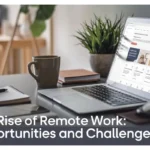 Illustration of a home office setup representing the rise of remote work.