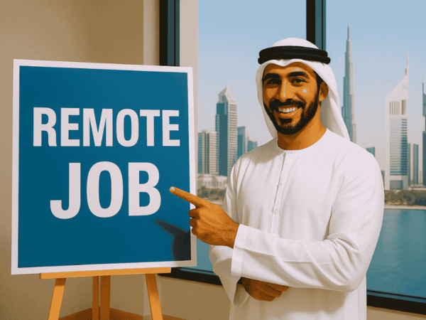 Person applying for top remote jobs in the UAE while working from home on a laptop