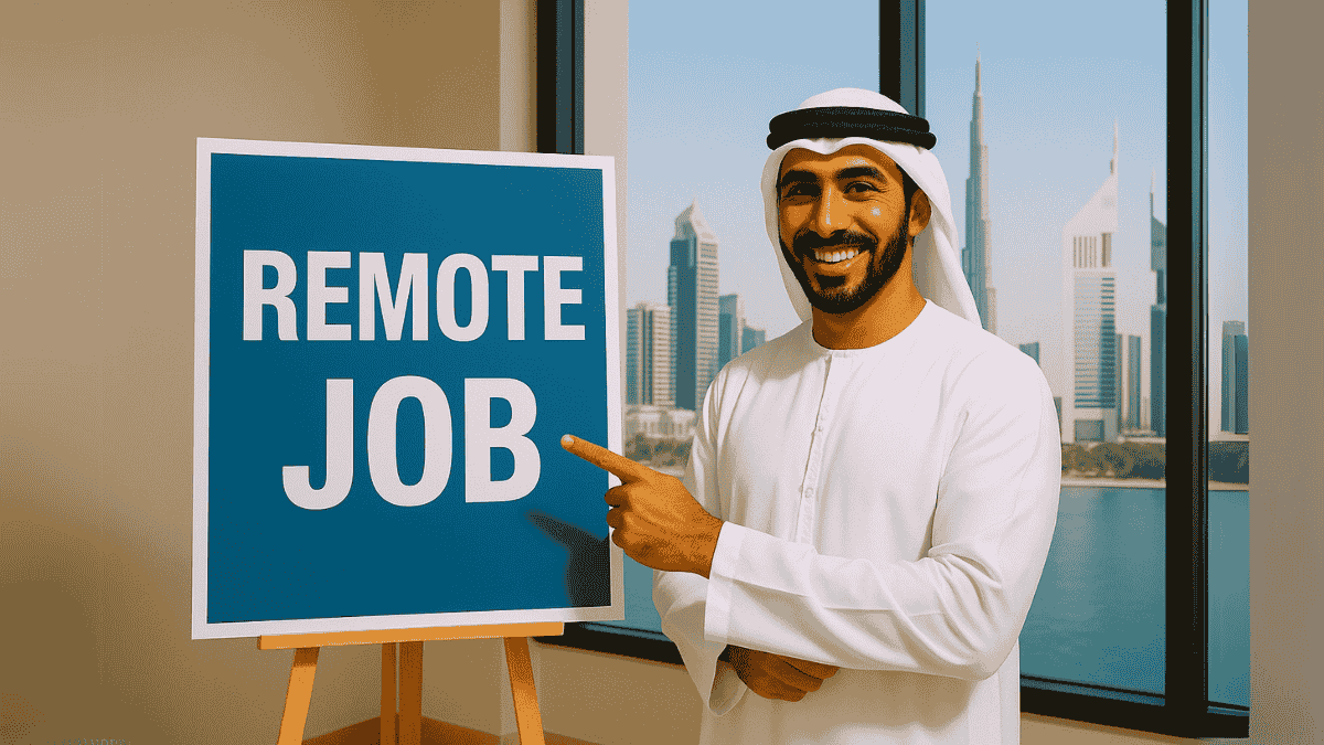 Person applying for top remote jobs in the UAE while working from home on a laptop