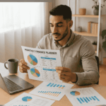 A jobseeker in the UAE using a monthly finance planner to improve personal budgeting and manage personal finances