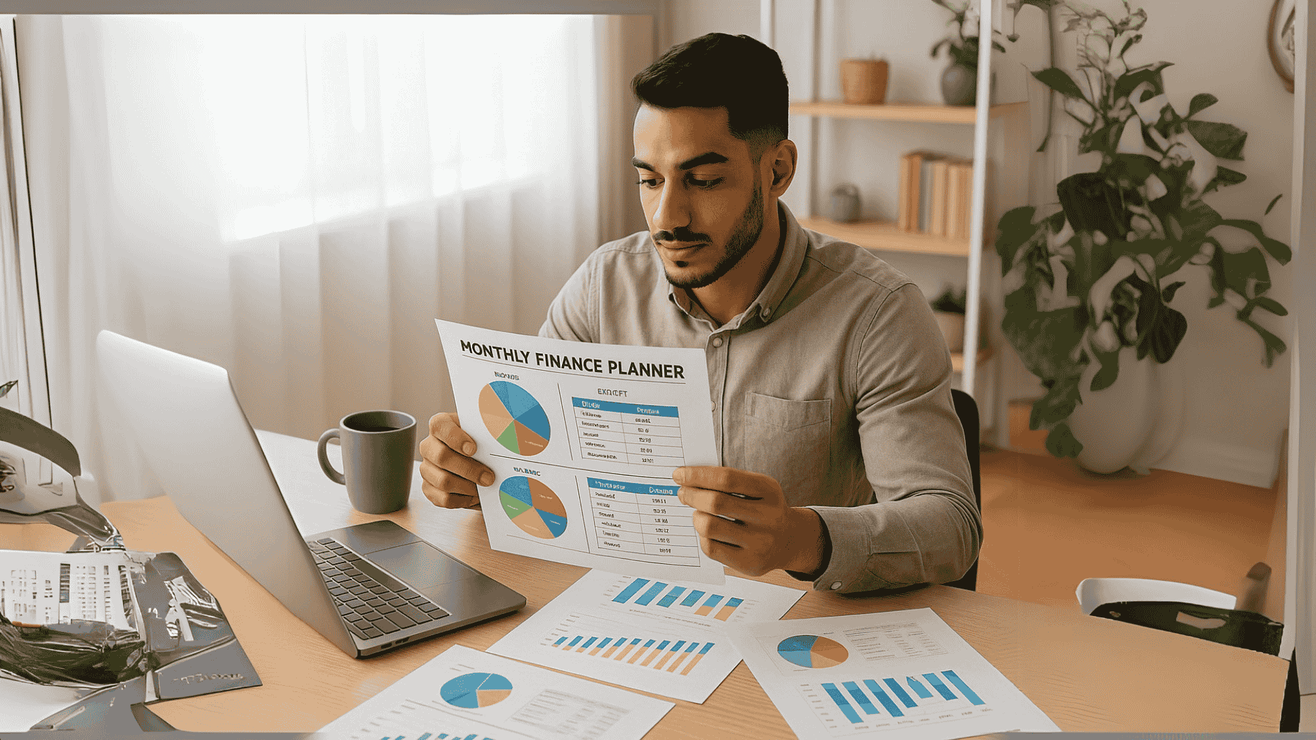 A jobseeker in the UAE using a monthly finance planner to improve personal budgeting and manage personal finances