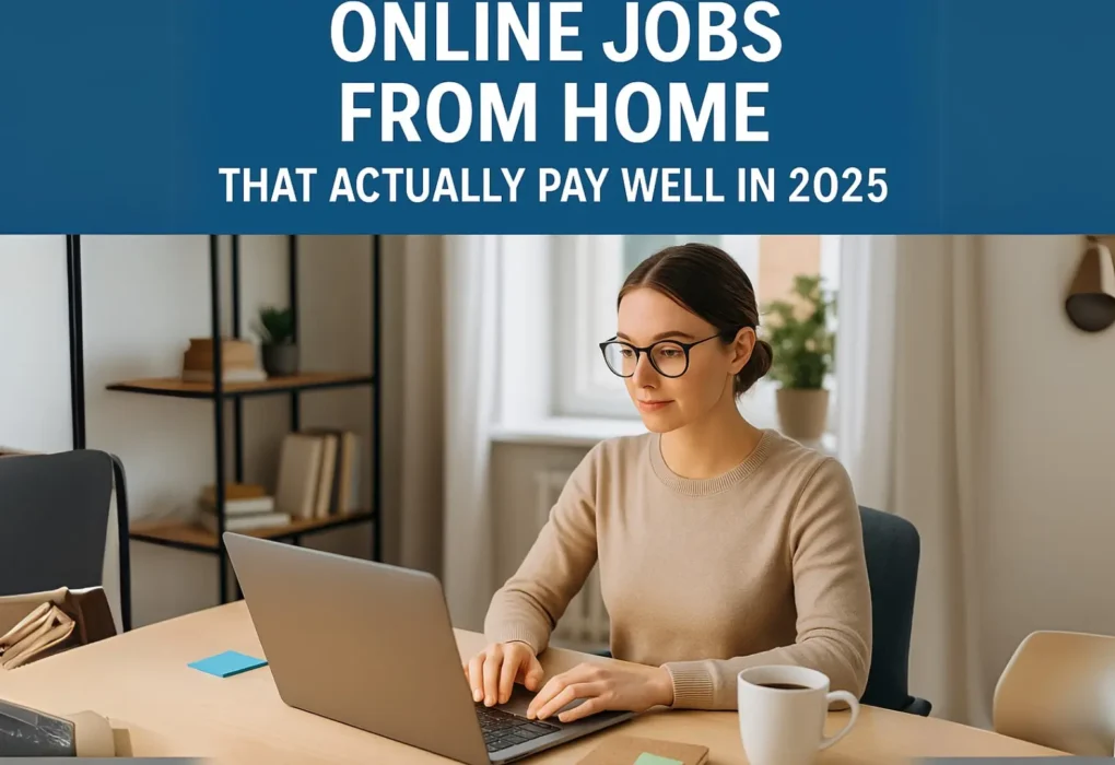 Remote worker earning income through online jobs from home in a cozy home office.