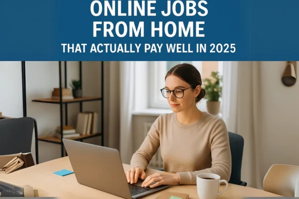 Remote worker earning income through online jobs from home in a cozy home office.